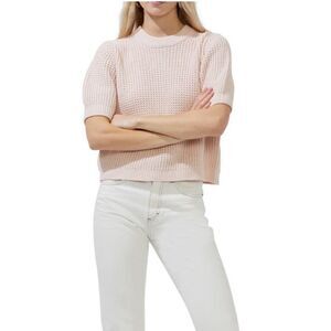 FRENCH CONNECTION Luna‎ Short Sleeve Waffle Knit Sweater Pink, Large (10/12) NWT